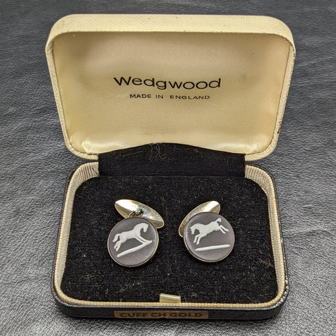 英國復古 Wedgwood 馬浮雕純銀袖扣盒裝